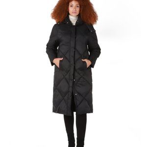 DEX Long Black Puffer Hooded Jacket XS